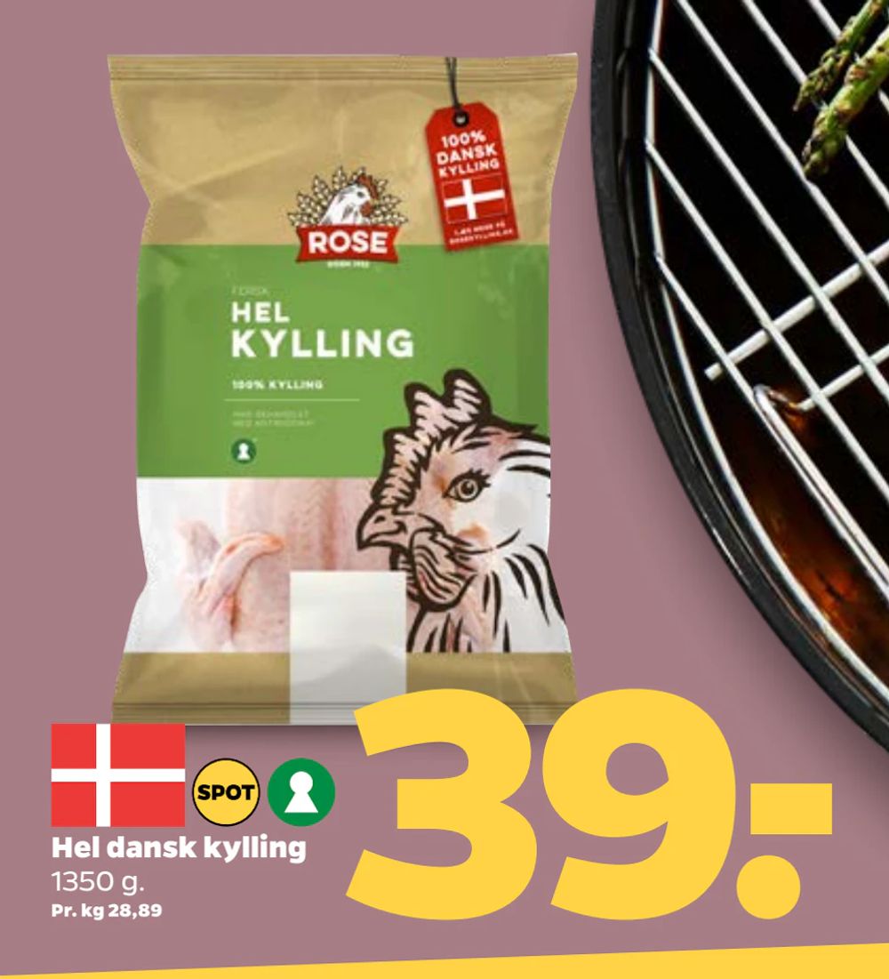 Tilbud på Hel dansk kylling fra Netto til 39 kr.
