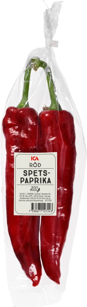 Röd spetspaprika i påse (ICA. Nederländerna/Spanien)