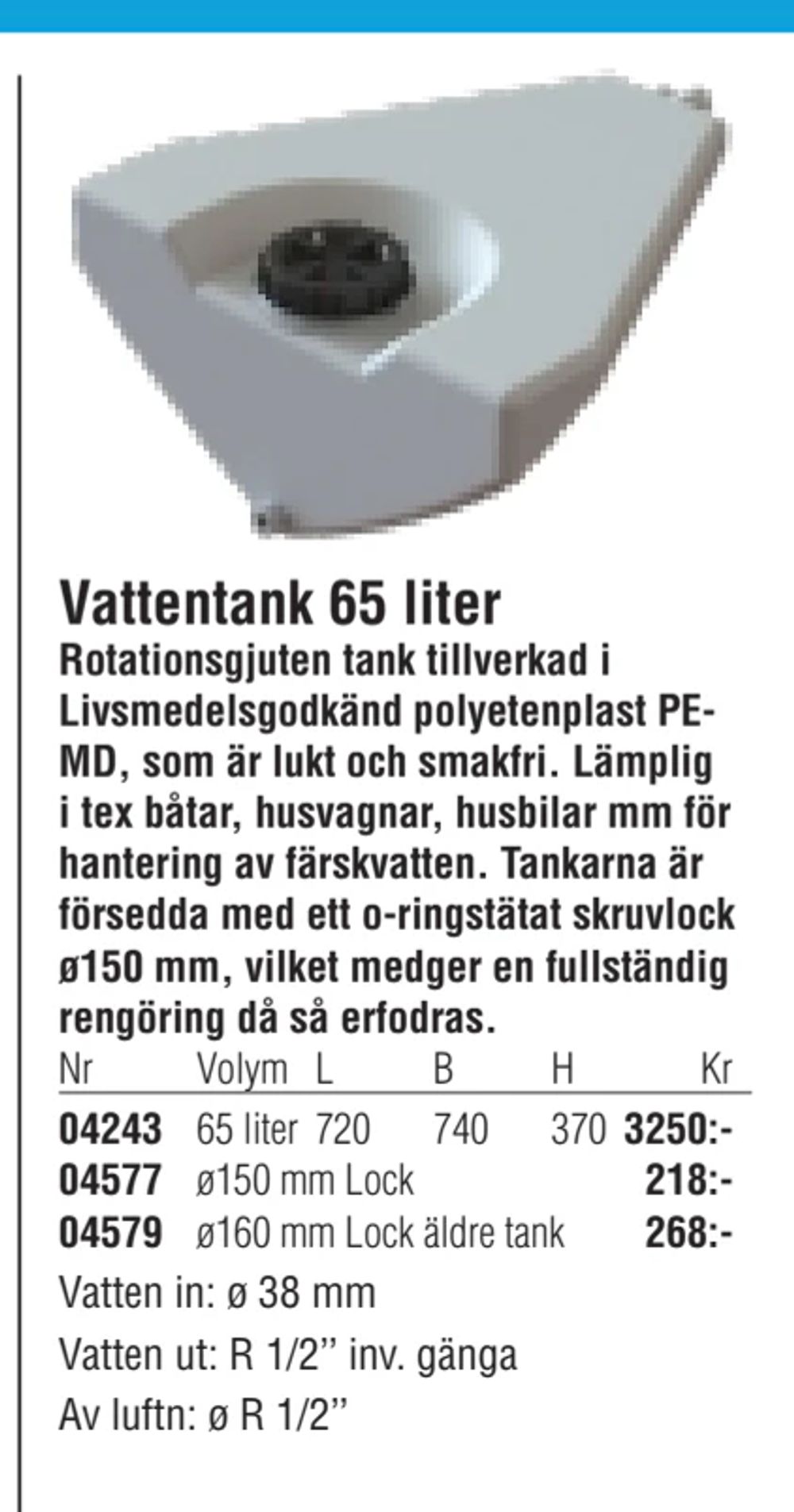 Erbjudanden på Vattentank 65 liter från Erlandsons Brygga för 3 250 kr