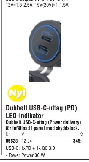 Dubbelt USB-C-uttag (PD) LED-indikator
