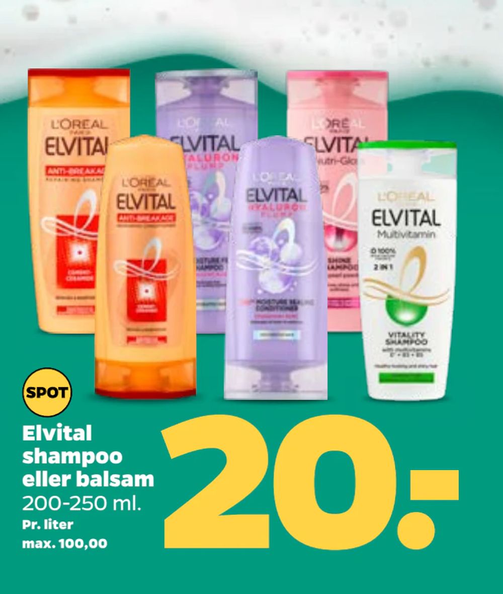 Tilbud på Elvital shampoo eller balsam fra Netto til 20 kr.