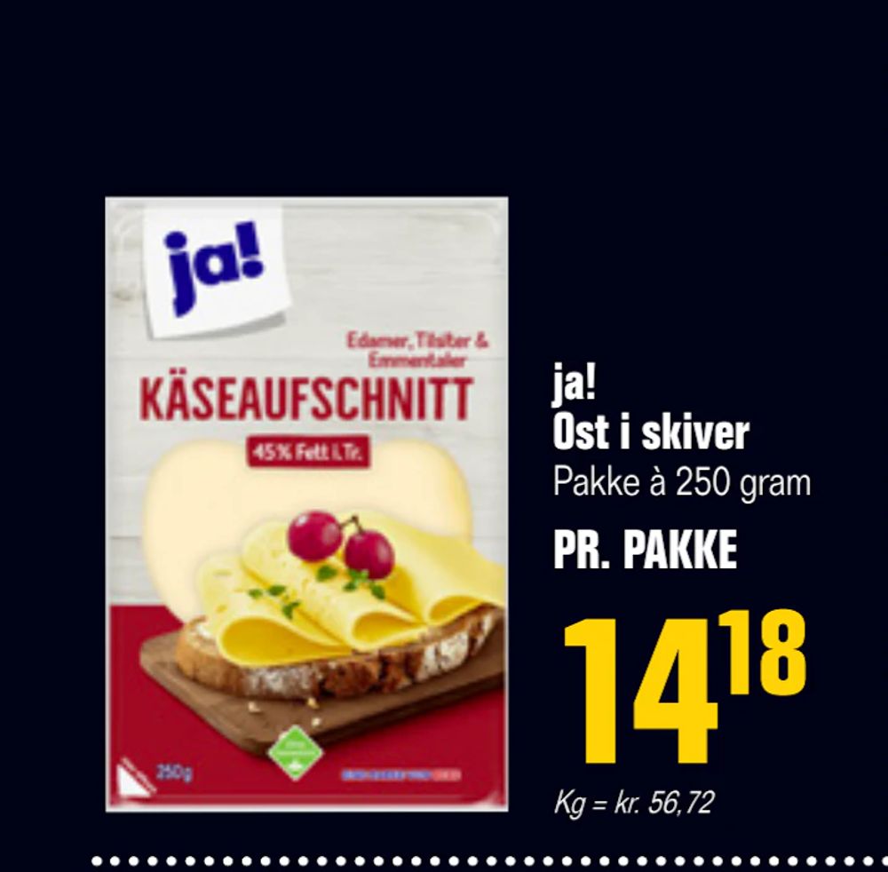 Tilbud på ja! Ost i skiver fra Poetzsch Padborg til 14,18 kr.