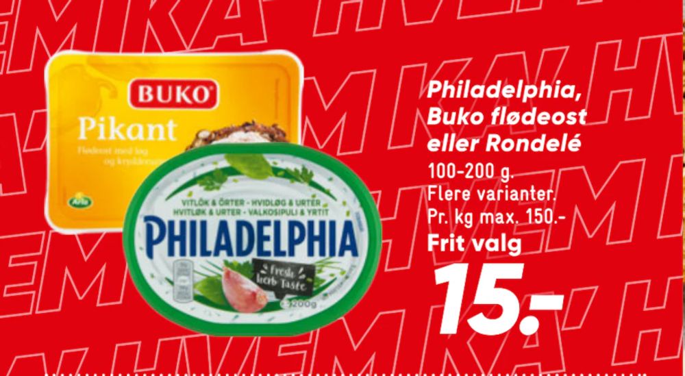 Tilbud på Philadelphia, Buko flødeost eller Rondelé fra Bilka til 15 kr.