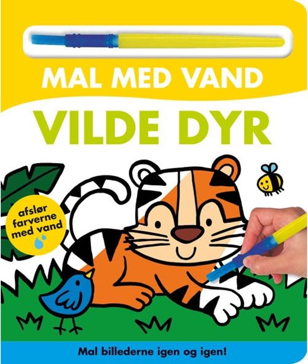 Tilbud på Mal med vand - Vilde dyr (papbog med pensel - farvelæg igen og igen) fra ComputerSalg til 96 kr.