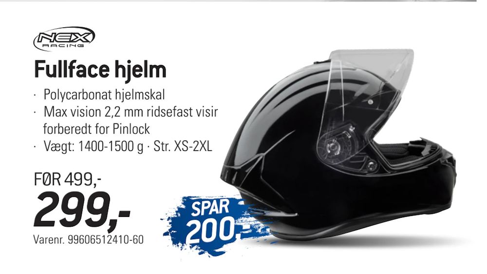 Tilbud på Fullface hjelm fra thansen til 299 kr.