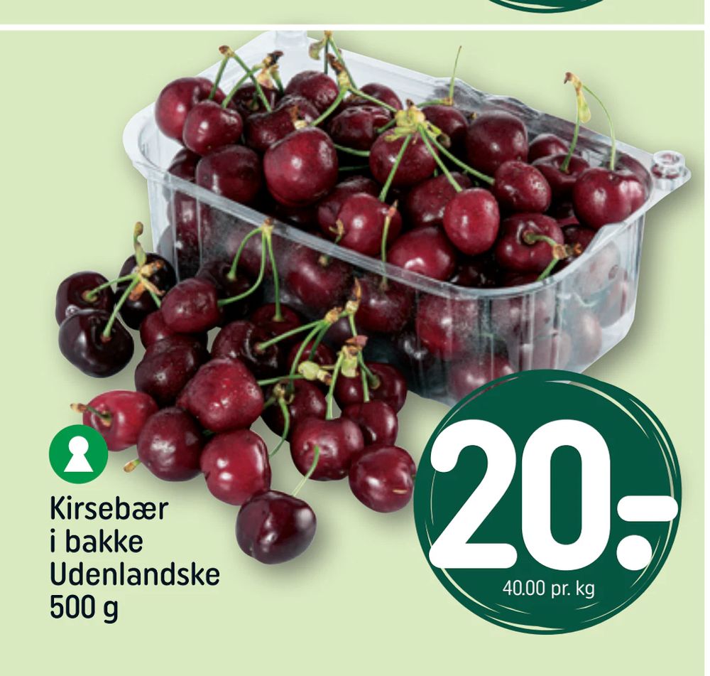 Tilbud på Kirsebær i bakke Udenlandske 500 g fra REMA 1000 til 20 kr.