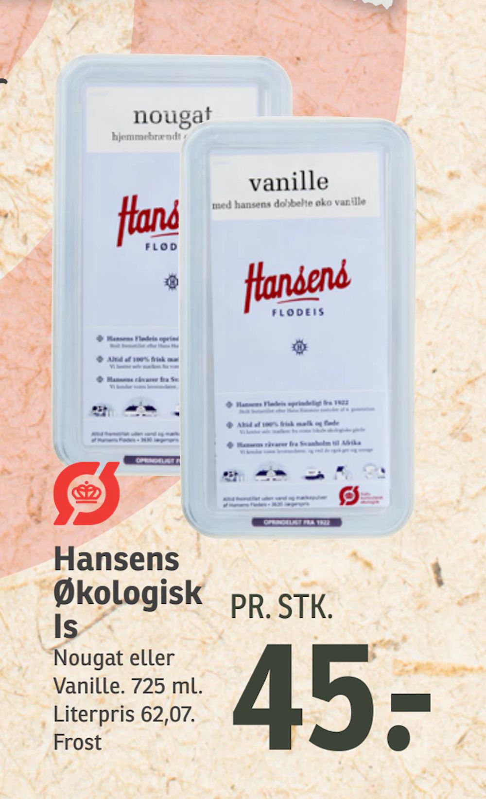 Tilbud på Hansens Økologisk Is fra SPAR til 45 kr.