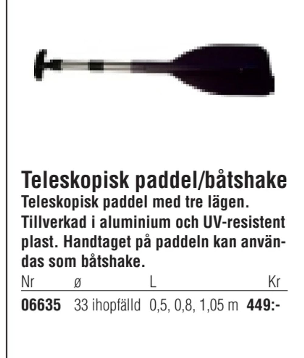 Erbjudanden på Teleskopisk paddel/båtshake från Erlandsons Brygga för 449 kr
