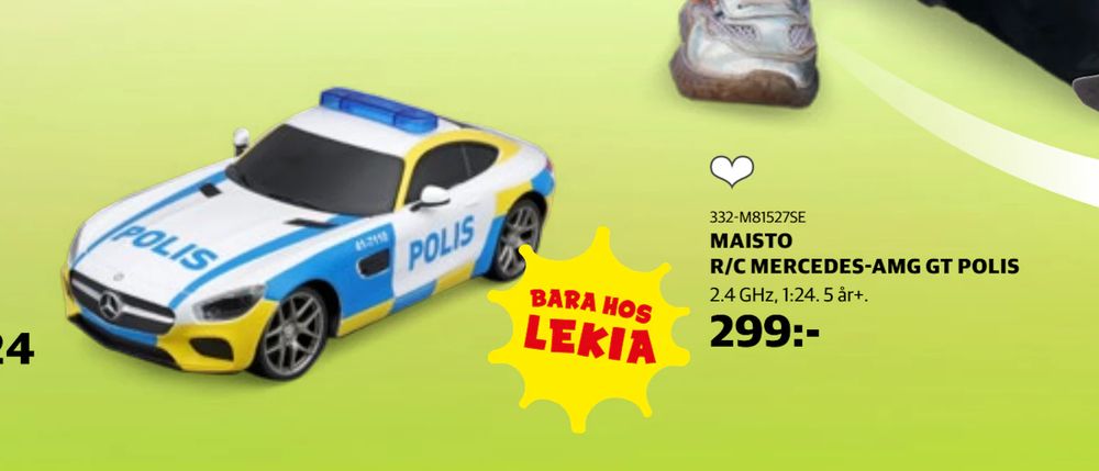Erbjudanden på MAISTO R/C MERCEDES-AMG GT POLIS från Lekia för 299 kr