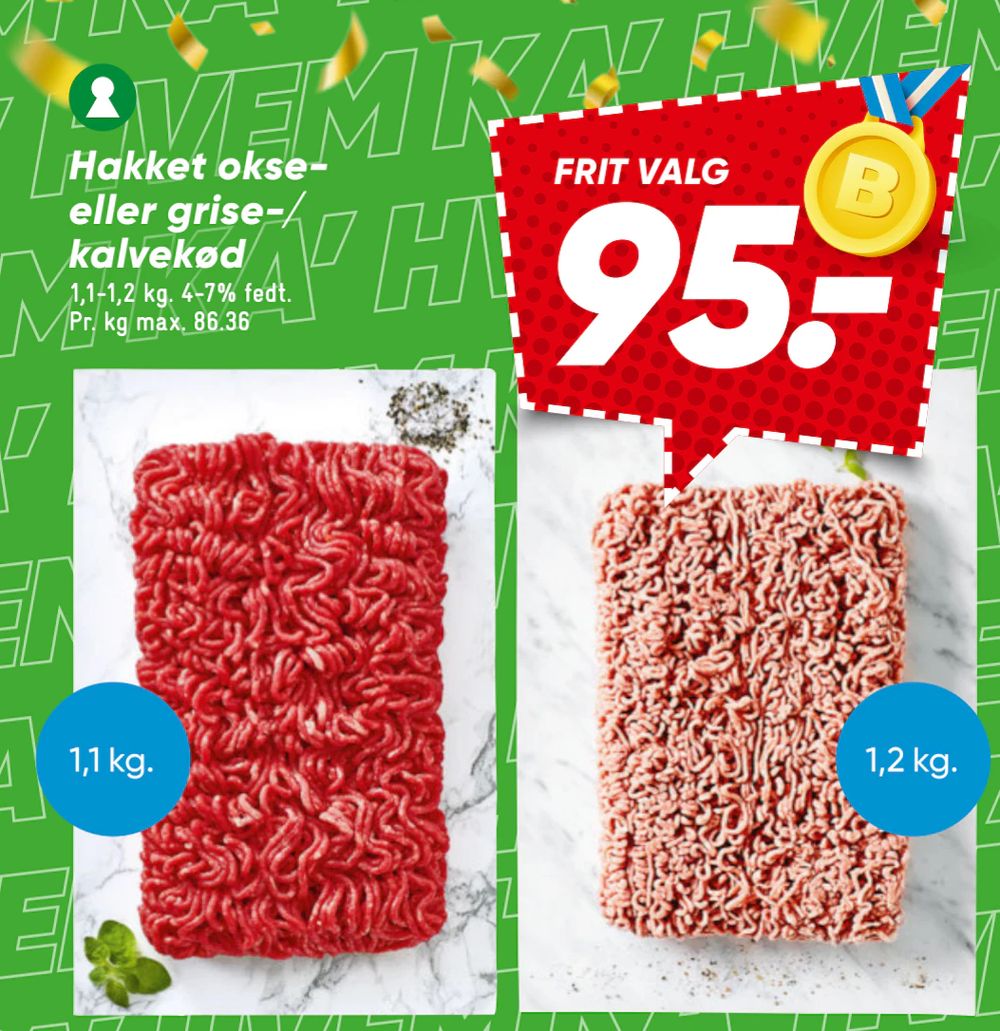 Tilbud på Hakket okse- eller grise-/ kalvekød fra Bilka til 95 kr.