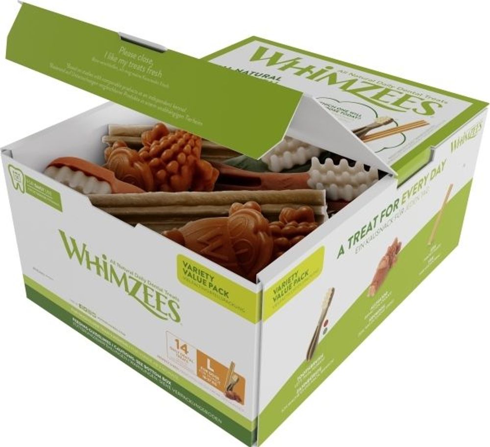 Tilbud på Whimzees Variety L, 14 stk, 840 g, box fra ComputerSalg til 175 kr.