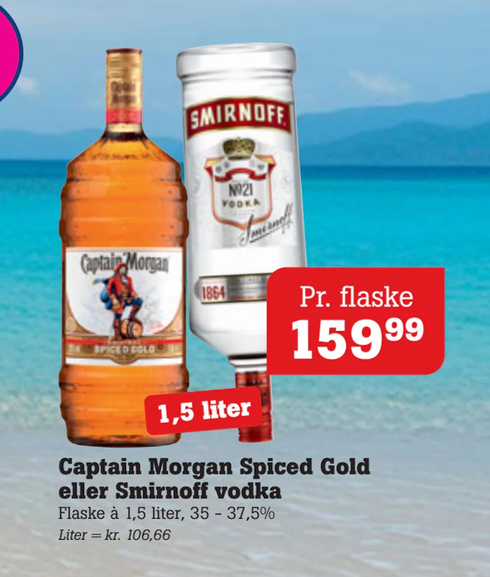 Tilbud på Captain Morgan Spiced Gold eller Smirnoff vodka fra Poetzsch Padborg til 159,99 kr.