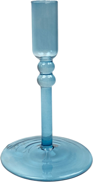 Lysestage i Glas - Blå (H:15,5cm)