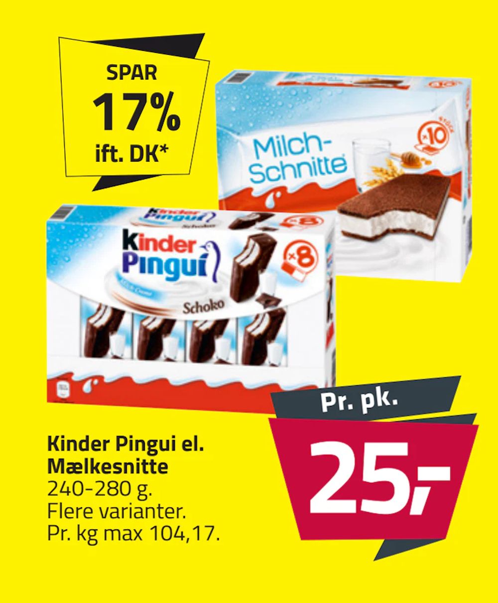 Tilbud på Kinder Pingui el. Mælkesnitte fra Fleggaard til 25 kr.