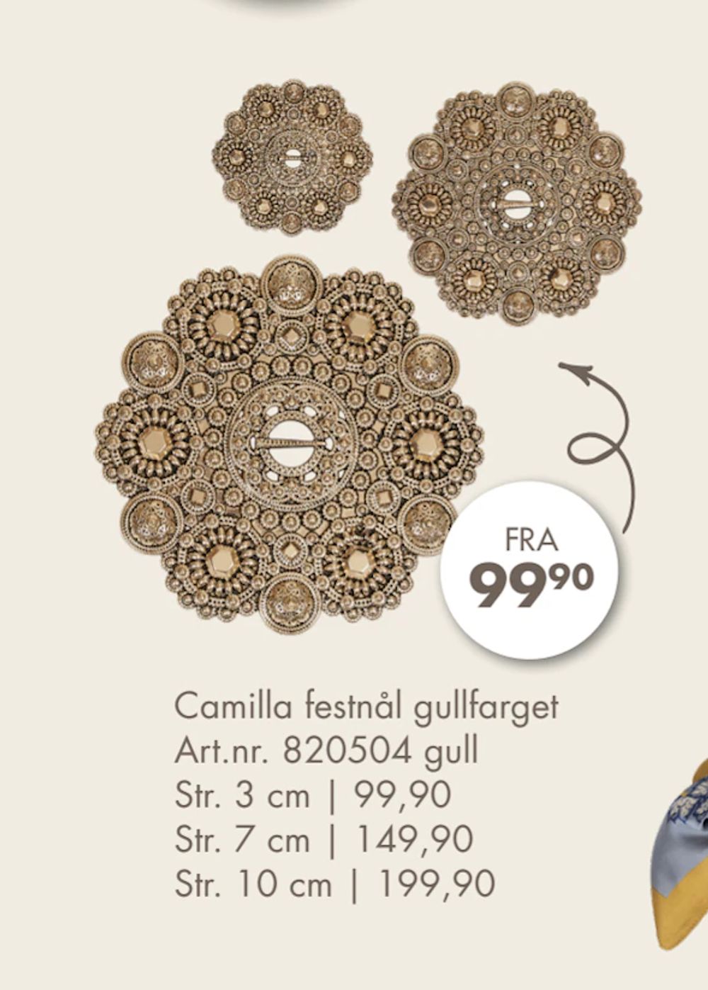 Tilbud på Camilla festnål gullfarget fra Spar Kjøp til 99,90 kr