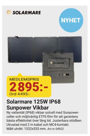Solarmare 125W IP68 Sunpower Vikbar