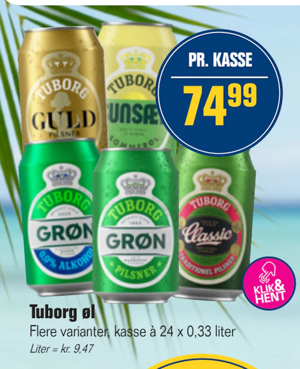 Tilbud på Tuborg øl fra Otto Duborg til 74,99 kr.