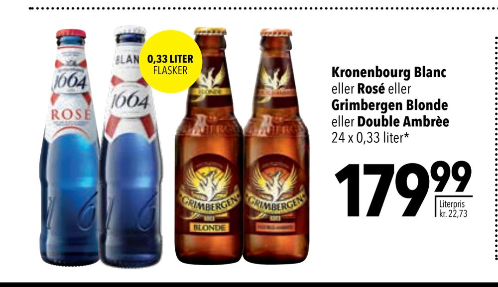 Tilbud på Kronenbourg Blanc eller Rosé eller Grimbergen Blonde eller. Double Ambrèe fra CITTI til 179,99 kr.