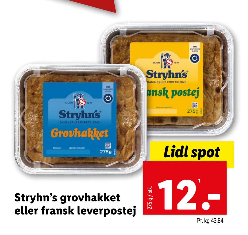 Tilbud på Stryhn’s grovhakket eller fransk leverpostej fra Lidl til 12 kr.