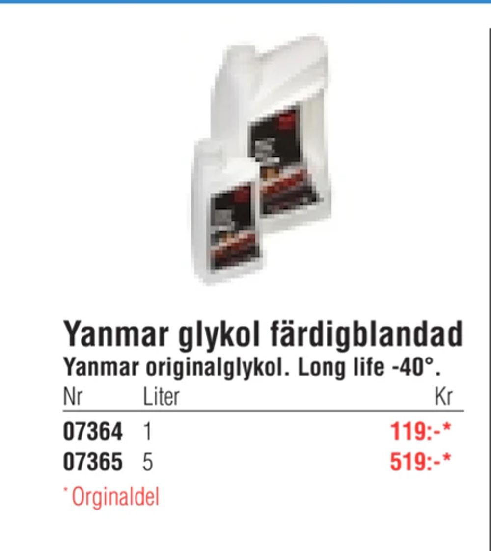 Erbjudanden på Yanmar glykol färdigblandad från Erlandsons Brygga för 119 kr