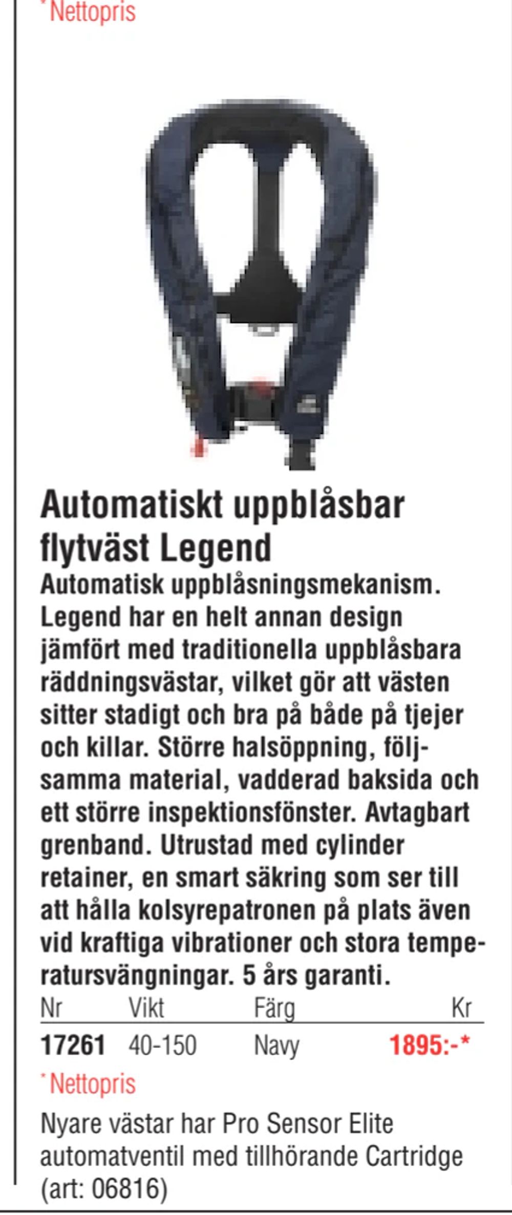 Erbjudanden på Automatiskt uppblåsbar flytväst Legend från Erlandsons Brygga för 1 895 kr