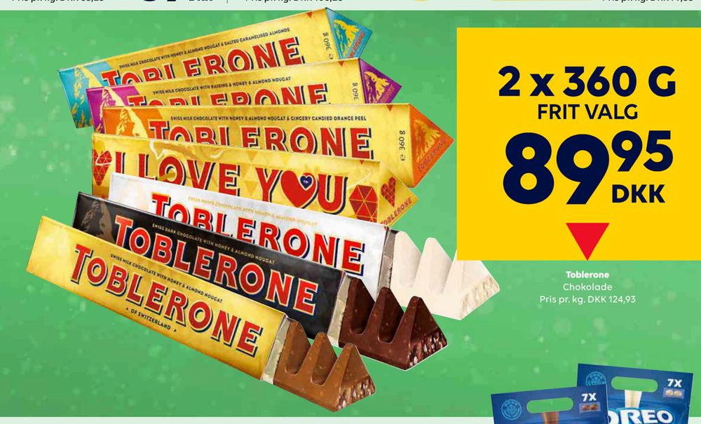 Tilbud på Toblerone fra BorderShop til 89,95 kr.