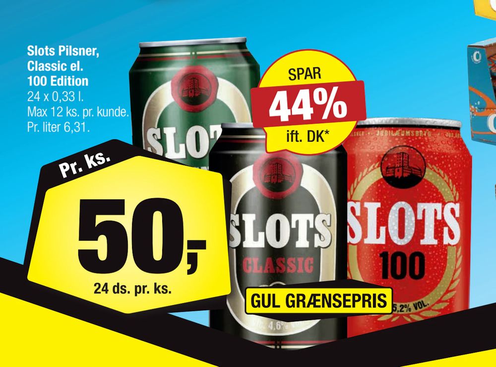 Tilbud på Slots Pilsner, Classic el. 100 Edition fra Calle til 50 kr.