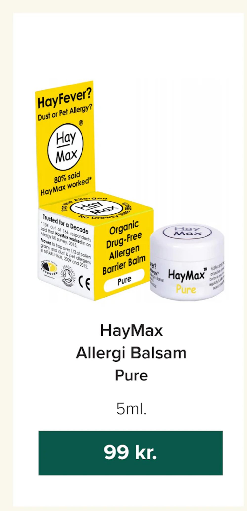 Tilbud på HayMax Allergi Balsam fra Helsemin til 99 kr.