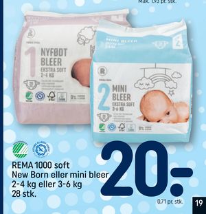 REMA 1000 soft New Born eller mini bleer 2-4 kg eller 3-6 kg 28 stk.