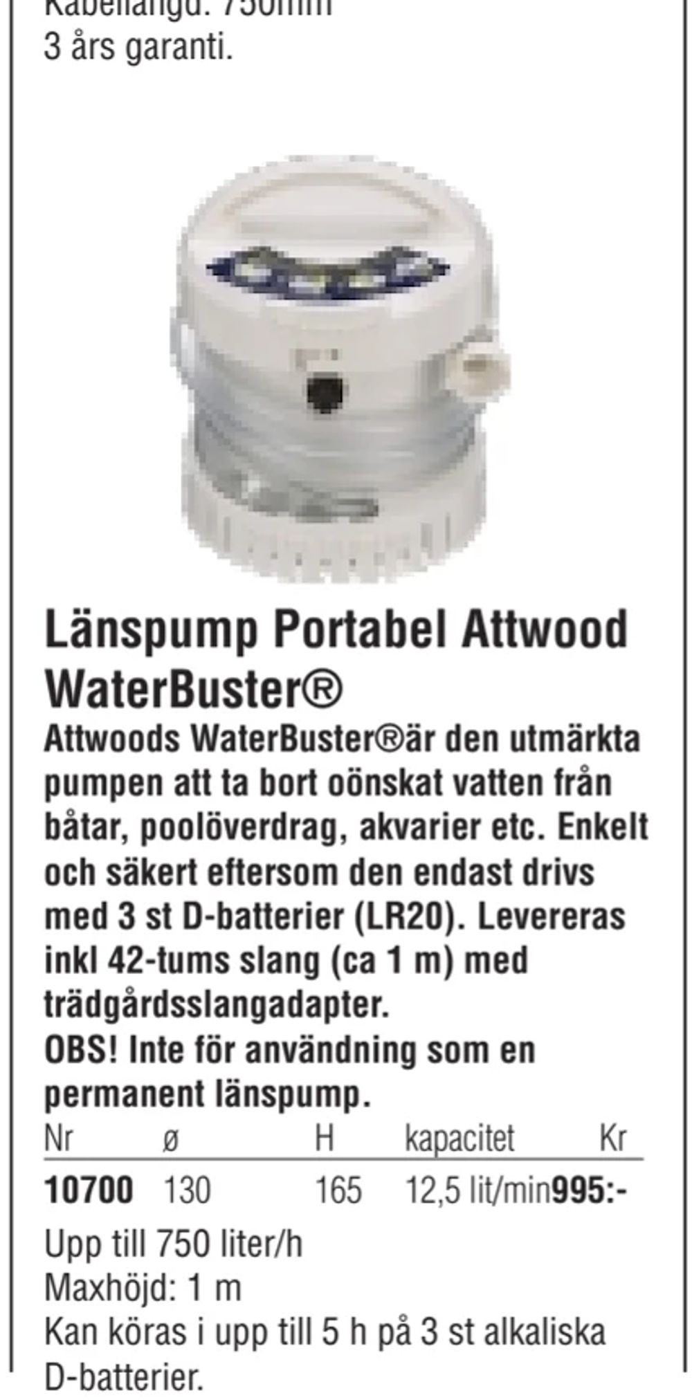 Erbjudanden på Länspump Portabel Attwood WaterBuster® från Erlandsons Brygga för 995 kr