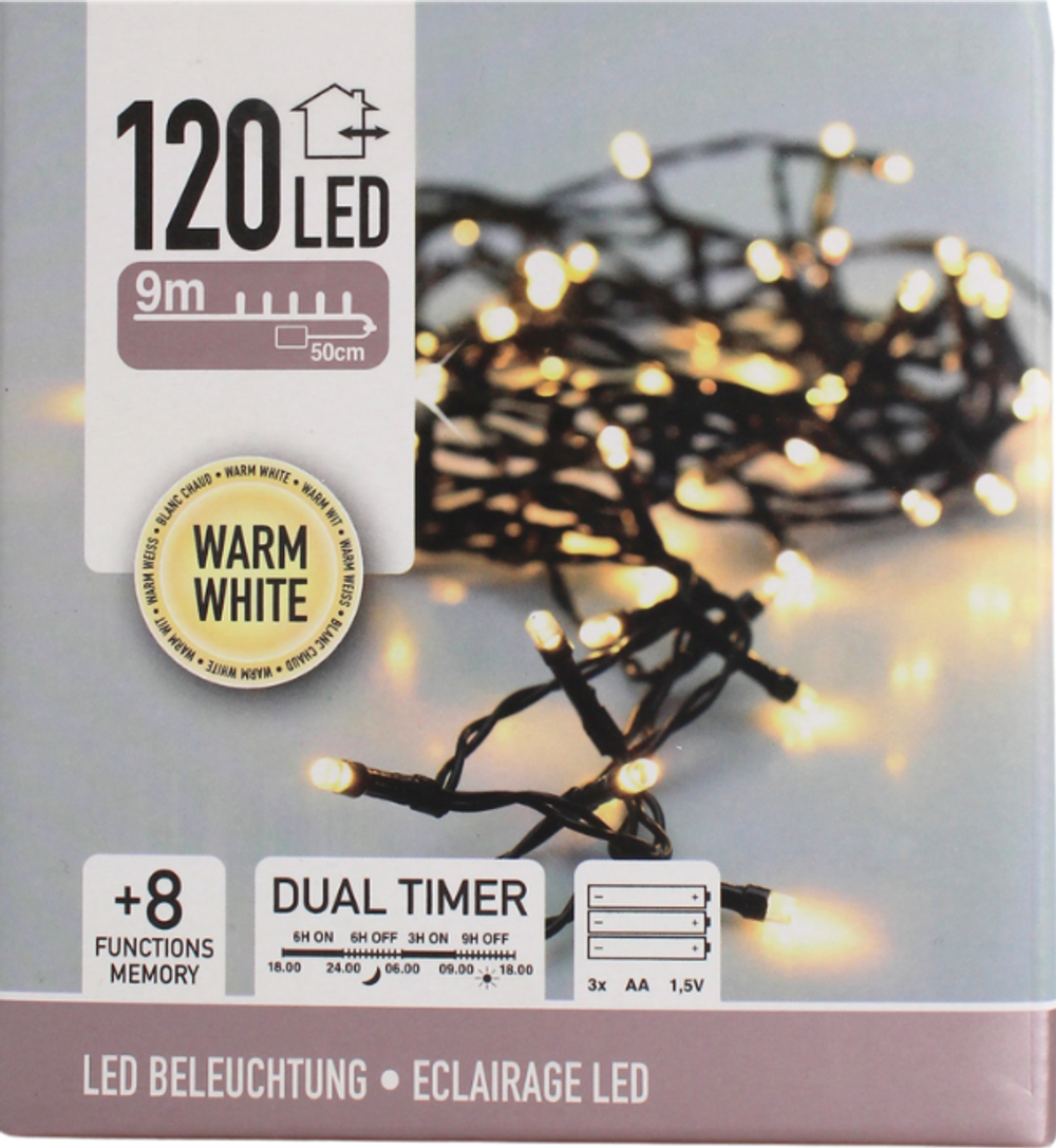 Tilbud på Lyskæde 120 LED i Varm Hvid (9m) fra Basic & More til 47 kr.