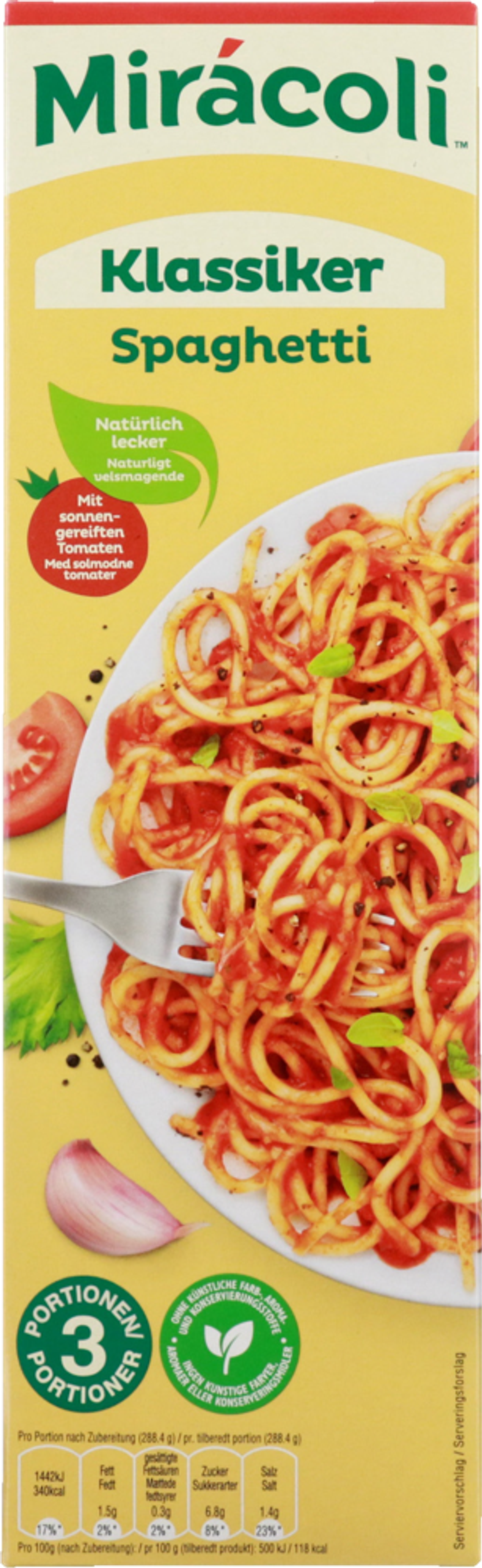 Tilbud på Miracoli Spaghetti Tomat fra Fleggaard til 25 kr.