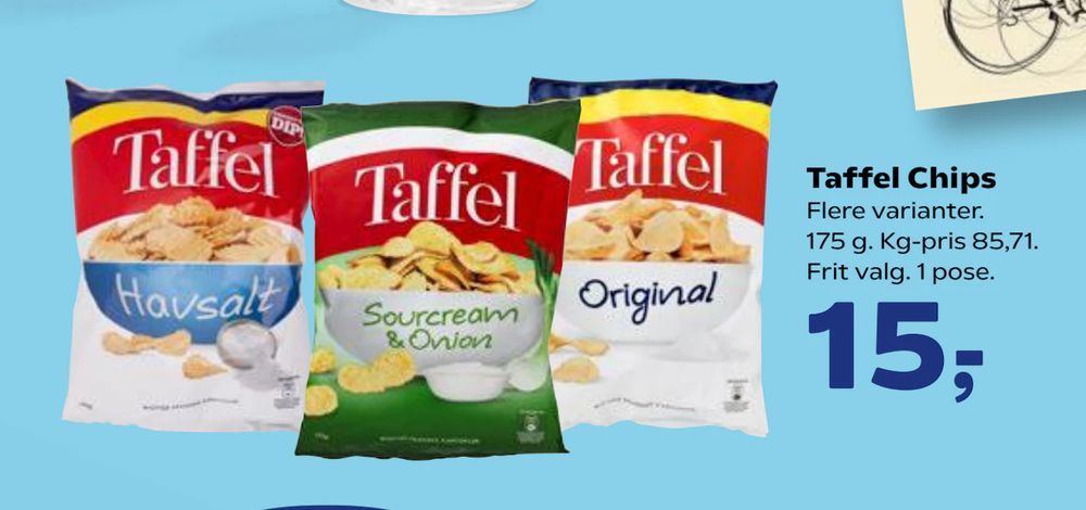 Tilbud på Taffel Chips fra SuperBrugsen til 15 kr.