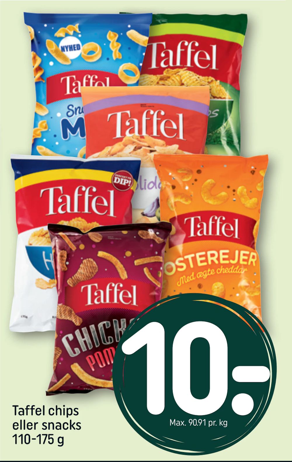 Tilbud på Taffel chips eller snacks 110-175 g fra REMA 1000 til 10 kr.