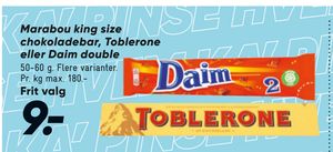 Marabou king size chokoladebar, Toblerone eller Daim double