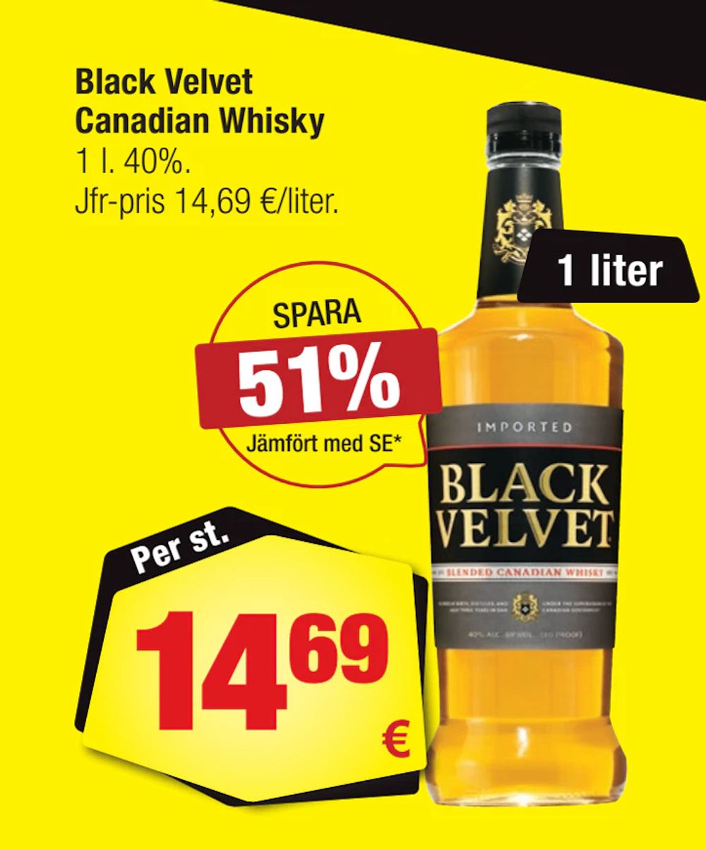 Erbjudanden på Black Velvet Canadian Whisky från Calle för 14,69 €