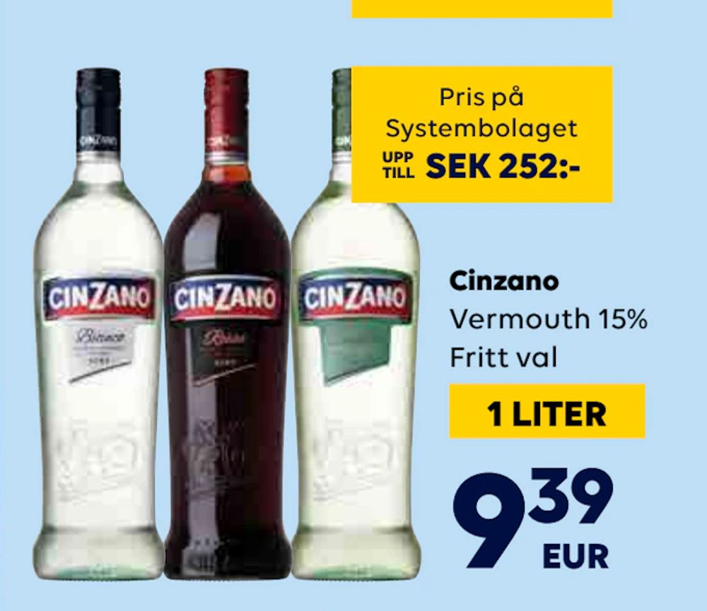Erbjudanden på Cinzano från Bordershop för 9,39 €
