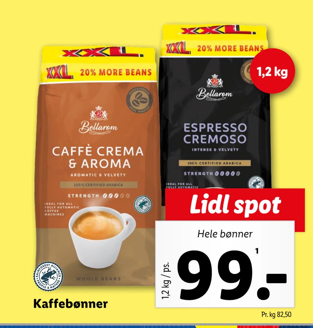 Tilbud på Kaffebønner fra Lidl til 99 kr.
