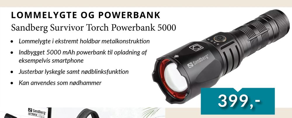 Tilbud på Sandberg Survivor Torch Powerbank 5000 fra CBC IT til 399 kr.