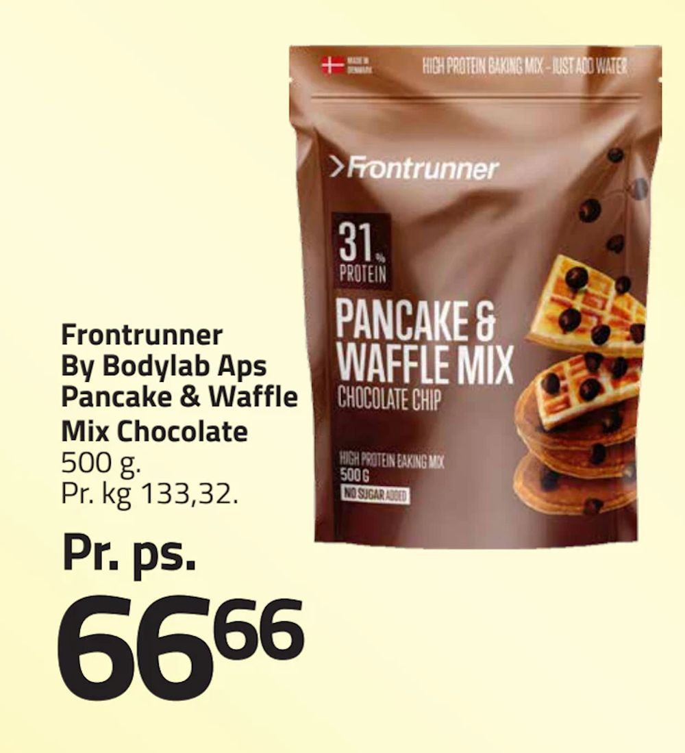 Tilbud på Frontrunner By Bodylab Aps Pancake & Waffle Mix Chocolate fra Fleggaard til 66,66 kr.