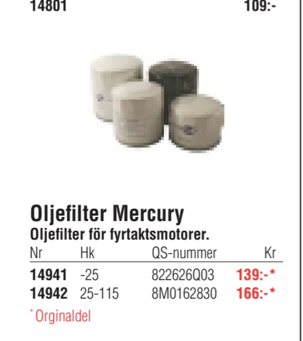 Erbjudanden på Oljefilter Mercury från Erlandsons Brygga för 139 kr
