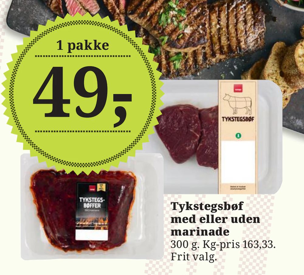 Tilbud på Tykstegsbøf med eller uden marinade fra Dagli'Brugsen til 49 kr.