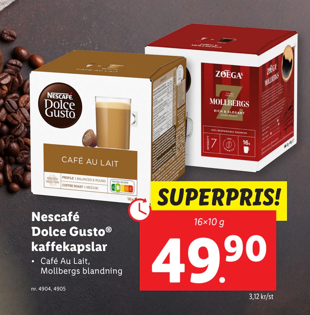 Erbjudanden på Nescafé Dolce Gusto® kaffekapslar från Lidl för 49,90 kr
