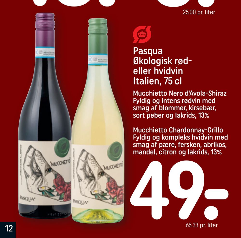 Tilbud på Pasqua Økologisk rød- eller hvidvin Italien, 75 cl fra REMA 1000 til 49 kr.