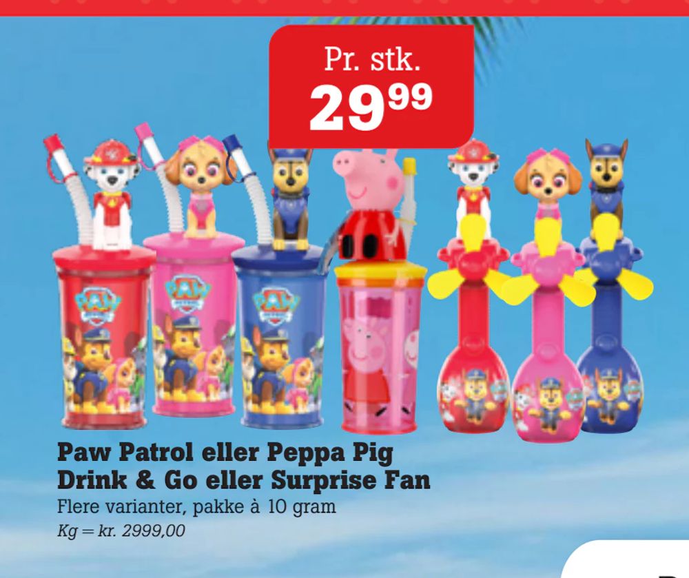 Tilbud på Paw Patrol eller Peppa Pig Drink & Go eller Surprise Fan fra Poetzsch Padborg til 29,99 kr.