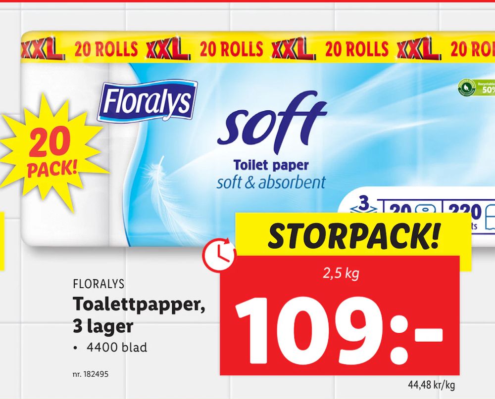 Erbjudanden på Toalettpapper, 3 lager från Lidl för 109 kr