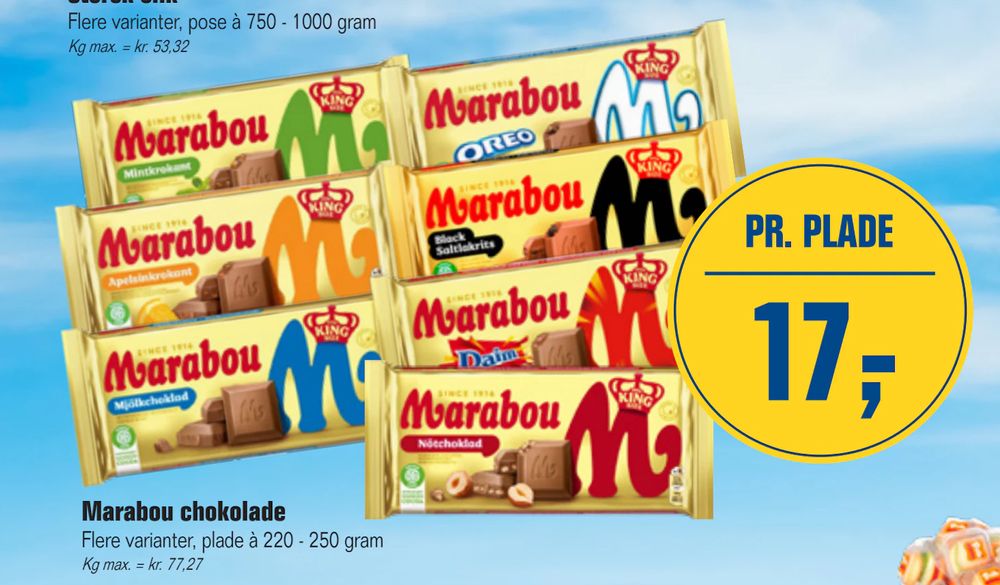 Tilbud på Marabou chokolade fra Otto Duborg til 17 kr.
