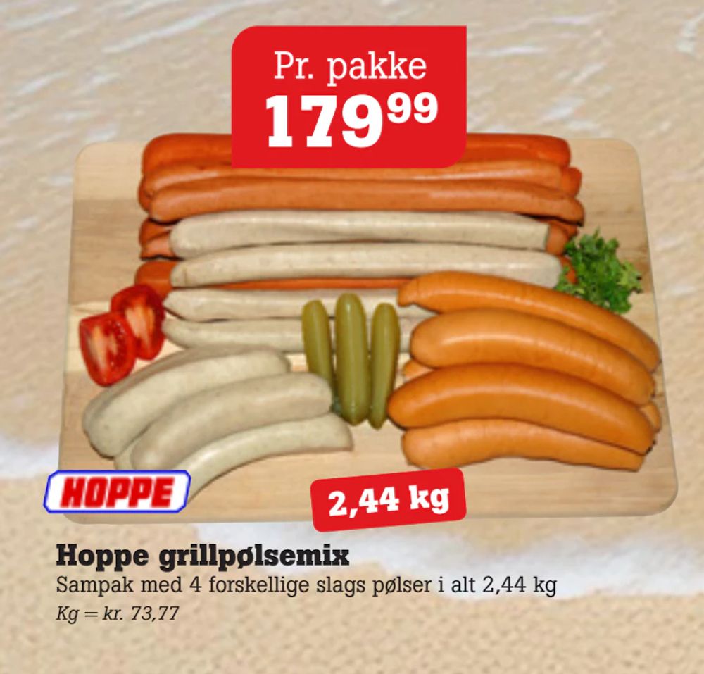 Tilbud på Hoppe grillpølsemix fra Poetzsch Padborg til 179,99 kr.