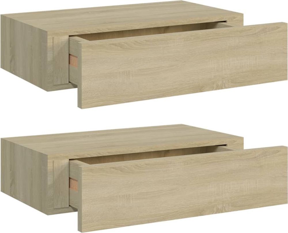 Tilbud på vidaXL Veggmonterte skuffehyller 2 stk eik 40x23,5x10 cm MDF fra vidaXL.no til 919 kr