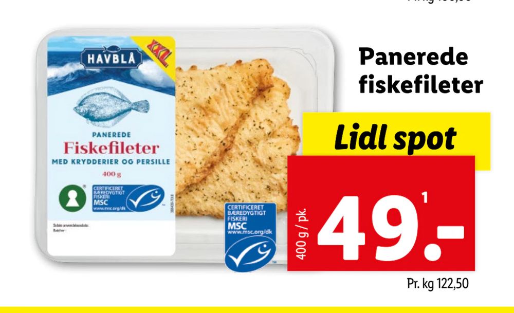 Tilbud på Panerede fiskefileter fra Lidl til 49 kr.